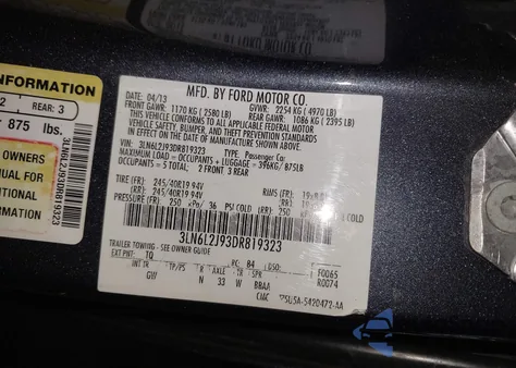 2013 Lincoln Mkz z USA, uszkodzony, nr VIN 3LN6L2J93DR819323